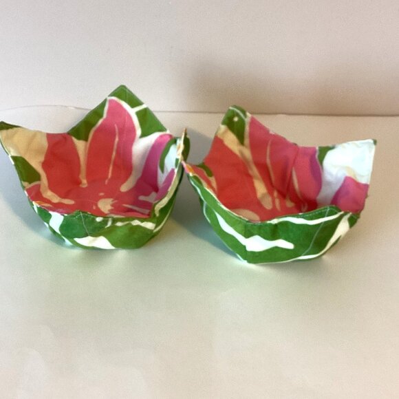 2 Handmade Soup Ice-cream Fabric Cozy Bowls Reversable Hot Cold Holder Only - Picture 1 of 4